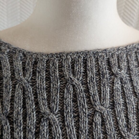 Liz Claiborne Liz & Co Vintage Grey Cable Knit Sweater Metallic Thread Medium - Picture 6 of 11